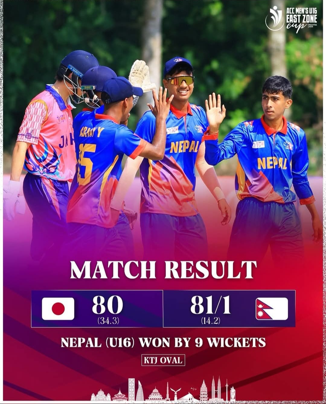 U-16 इस्ट जोन कप क्रिकेट प्रतियोगितामा नेपालको लगातार जित